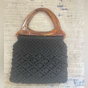 Black Handmade Macrame Lined Boho, Hobo, Hippie Purse Bag